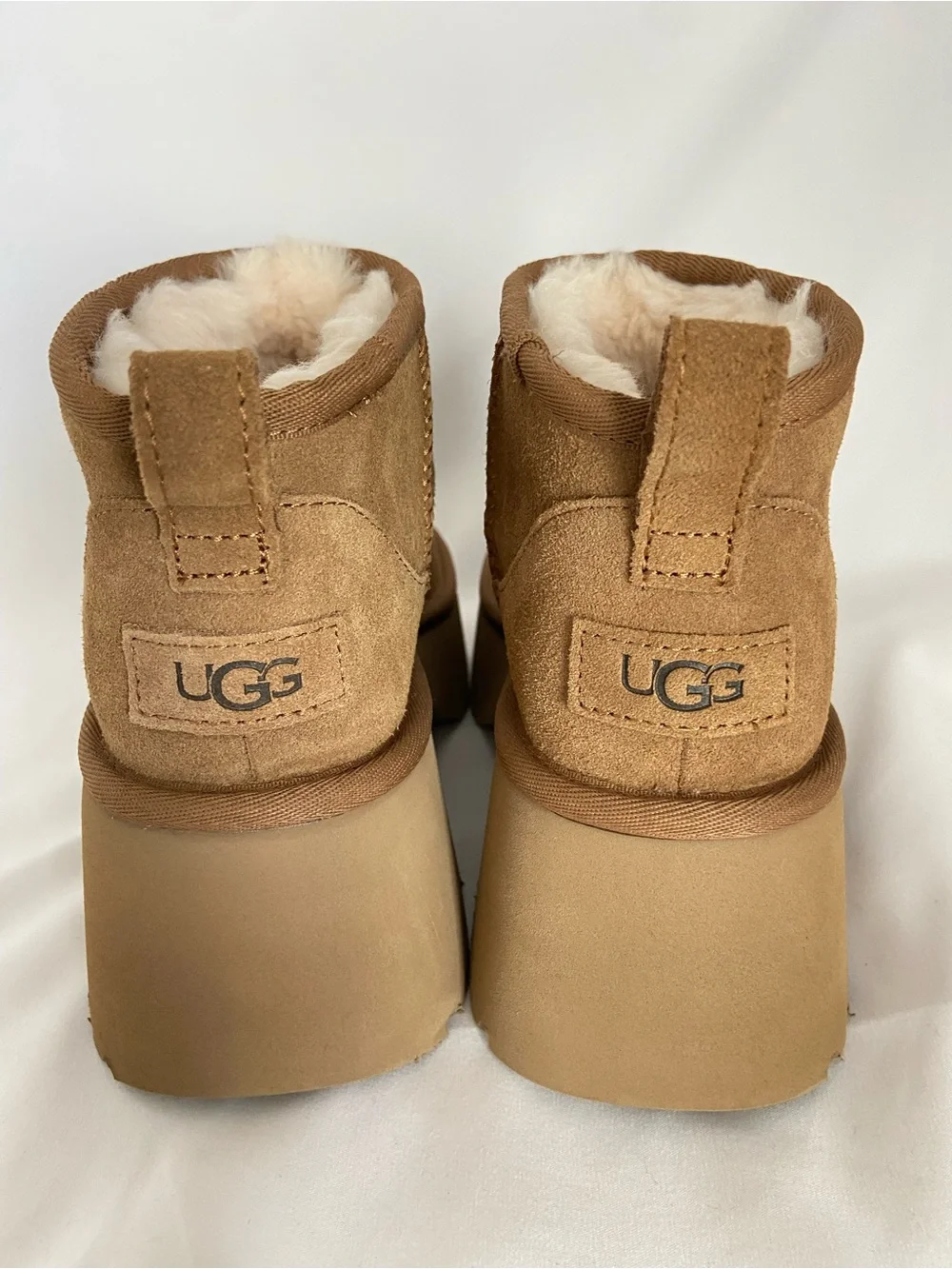 UGG Women's Classic Ultra Mini Platform Suede Booties in Chestnut Size 7